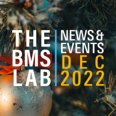 Newsletter banner with the BMS Lab on the right and News and events December 2022 on the left, on a background with tree branches covered in snow.