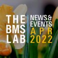Newsletter banner with the BMS Lab logo on one side and news and events April 2022 on the other with a floral background.
